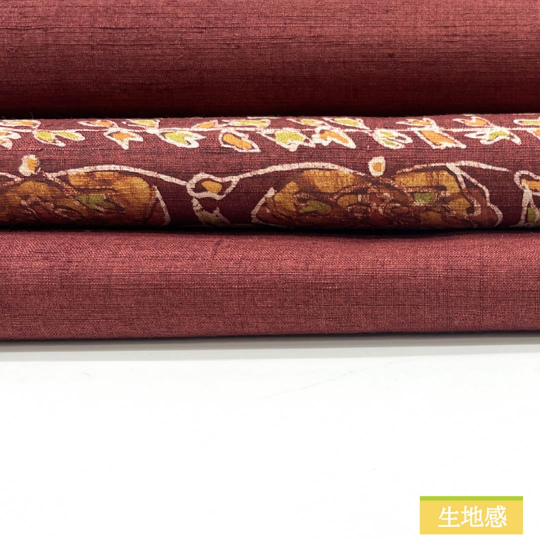 名古屋帯 紅海老茶色（べにえびちゃいろ） 紬地 抽象模様 染め帯 帯丈354cm 正絹 Sランク ポイント柄 カジュアル 朱系 1124007402316 名古屋仕立て