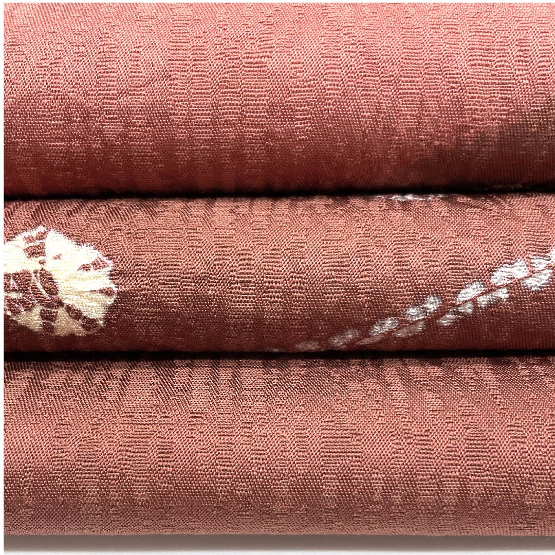 名古屋帯 栗梅色 長春色 絞り 帯丈376cm 正絹 Sランク ポイント柄 カジュアル 茶系 1124003802314  名古屋仕立て