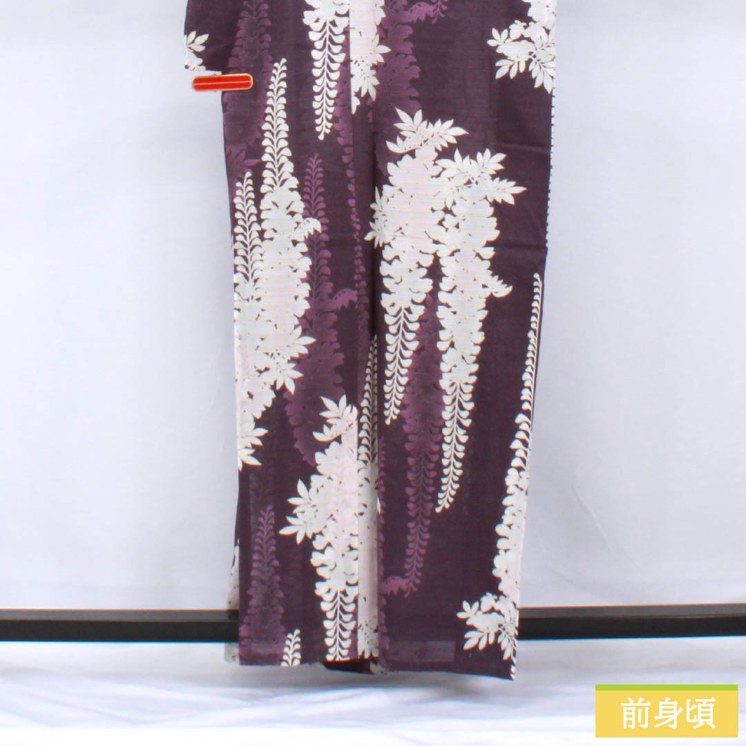 浴衣 木綿 身丈162cm 裄丈66cm Sランク 単衣 紫系 蒲萄紫色（ぶどうむらさきいろ） 藤 夢工房 1118005852420