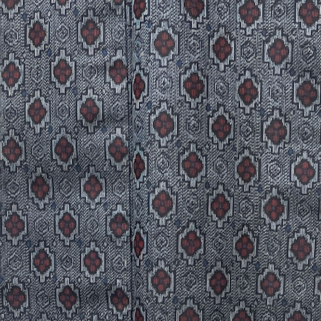 村山大島 身丈154cm 裄丈63cm 幾何学模様 正絹 Aランク 袷 紺系 1116002133218