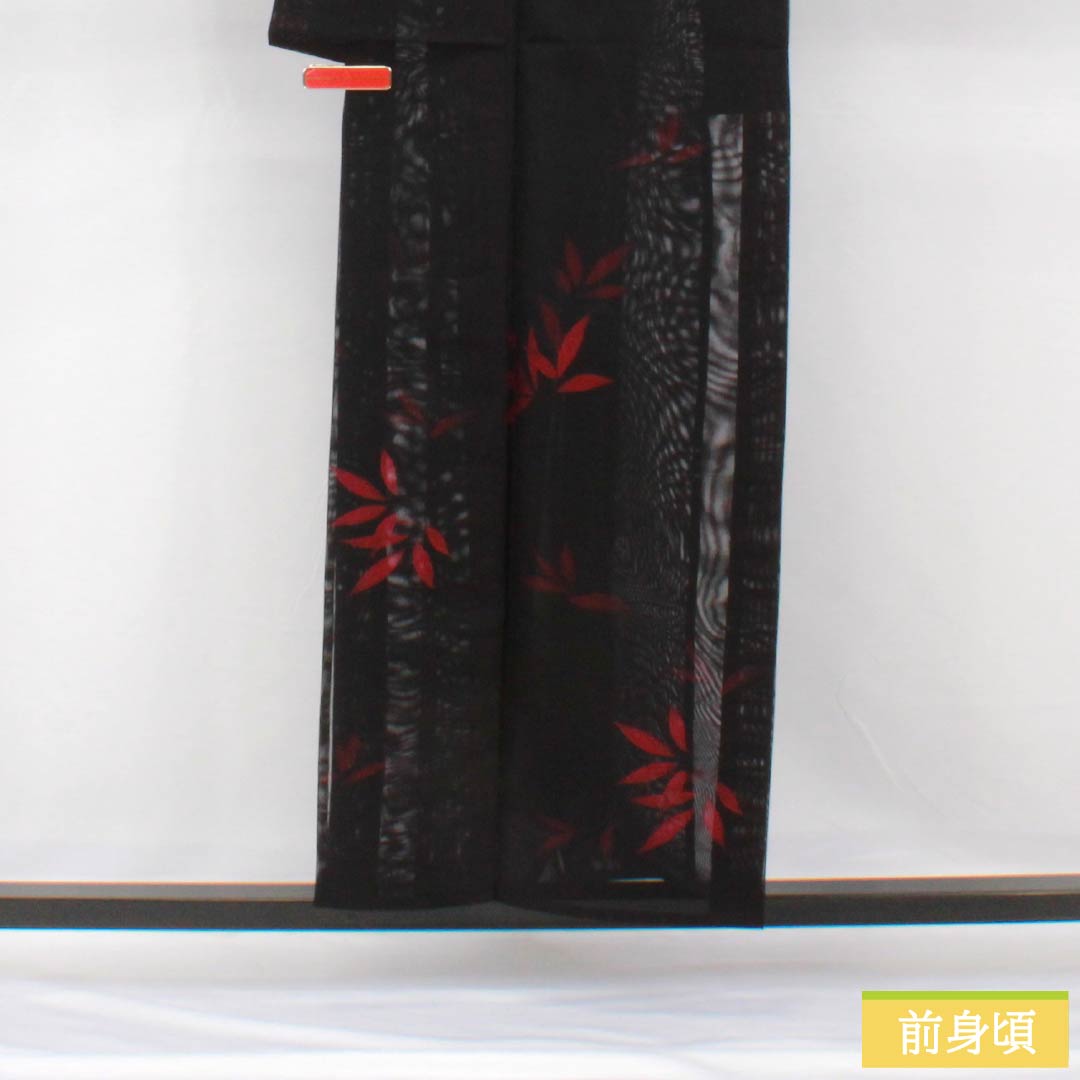 Summer pure silk komon length 157.5cm sleeve length 62.5cm branches leaves gauze S rank black 1132002022310