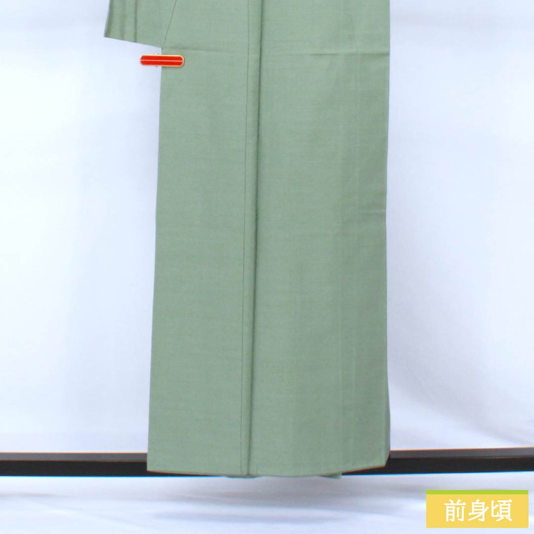 色無地 正絹 Sランク 身丈155cm 裄丈62.5cm 錆青磁色（さびせいじいろ） 一つ紋 蔦 紬地 袷 緑系 1114002692319