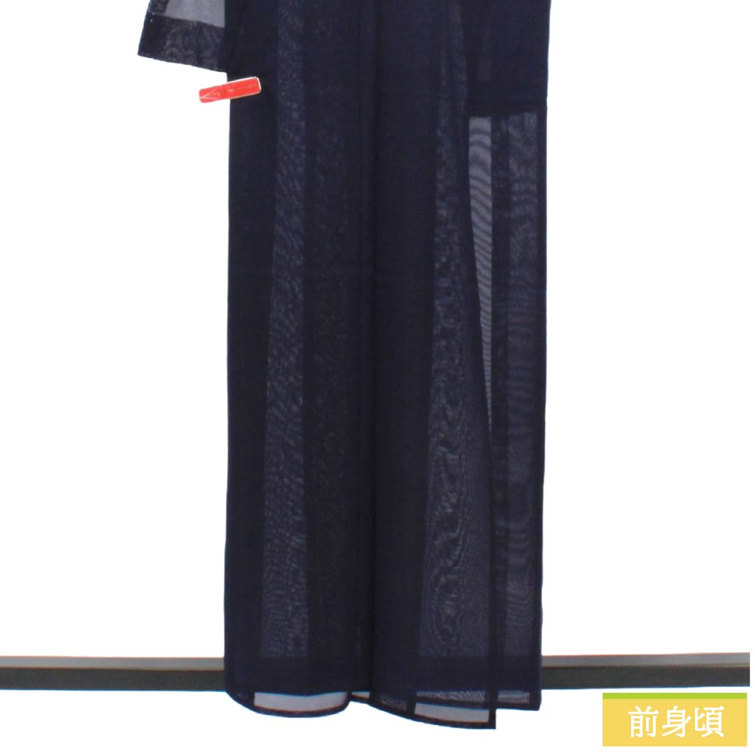 夏物 ポリエステル 色無地 Aランク 身丈156cm 裄丈63cm 濃紺色（のうこんいろ） 素無地 洗える着物 紗 紺系 1132005303318