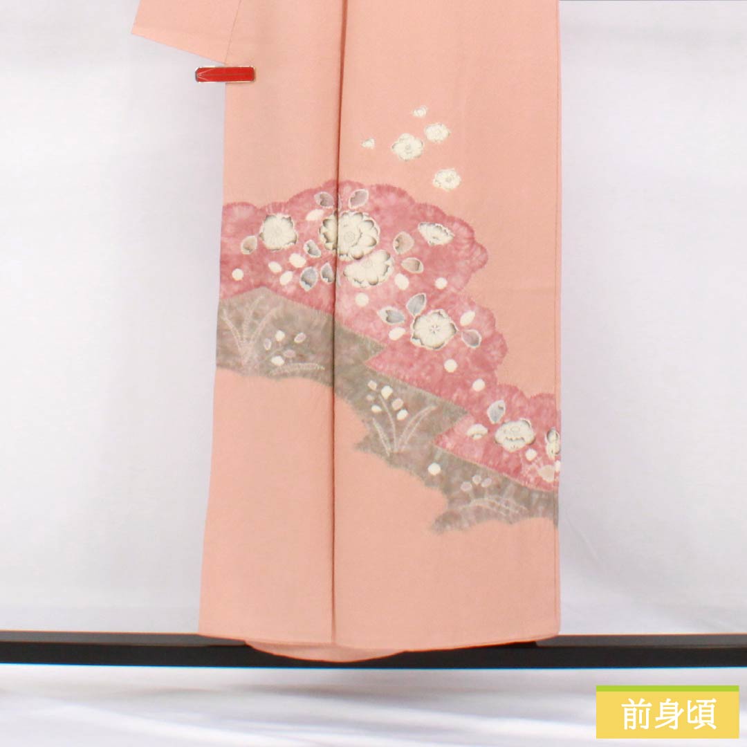 Visiting Kimono, Pure Silk, Grade A, Lined, Length 152cm, Sleeve Length 63cm, Shinonome-iro (Shinonome-iro) Chirimen Fabric, Tsujigahana Pattern, Pink, Product Number: 1112006853213
