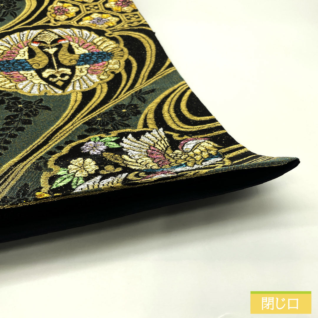 袋帯 正絹 Sランク 西陣織 引箔 流水 雪輪 向かい鶴 帯丈444cm 六通 フォーマル 黒系 1123017032310