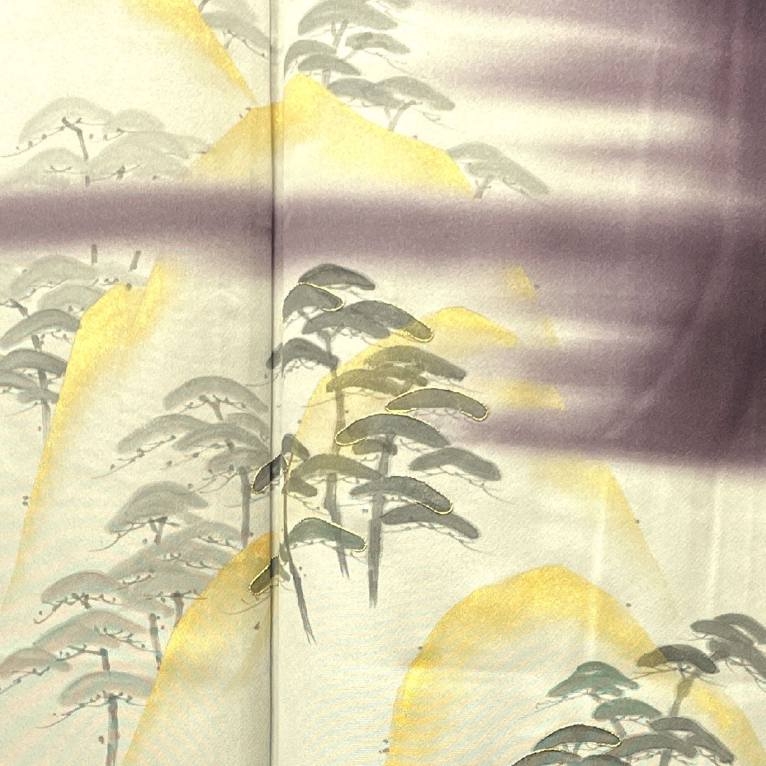 訪問着 袷 身丈164cm 裄丈65cm 紫黒色 作家物 風景模様 正絹 Aランク 紫系 1112002483420