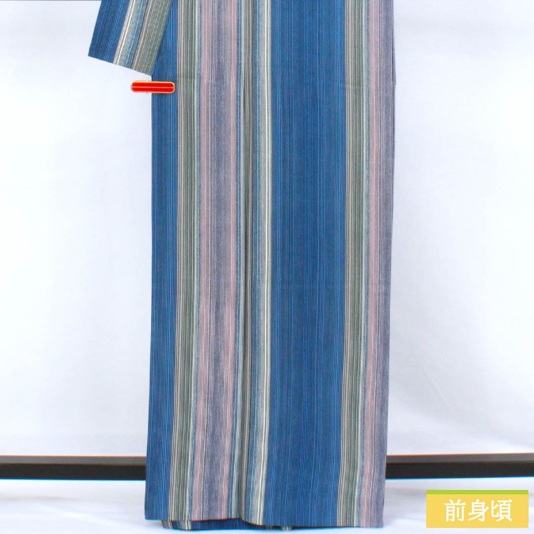 Kimono, Polyester, Rank A, Length 164cm, Sleeve-to-sleeve 64.5cm, Unlined, Light Ultramarine, Stenciled Stripes, Washable Kimono, Blue-toned, 1115007903417