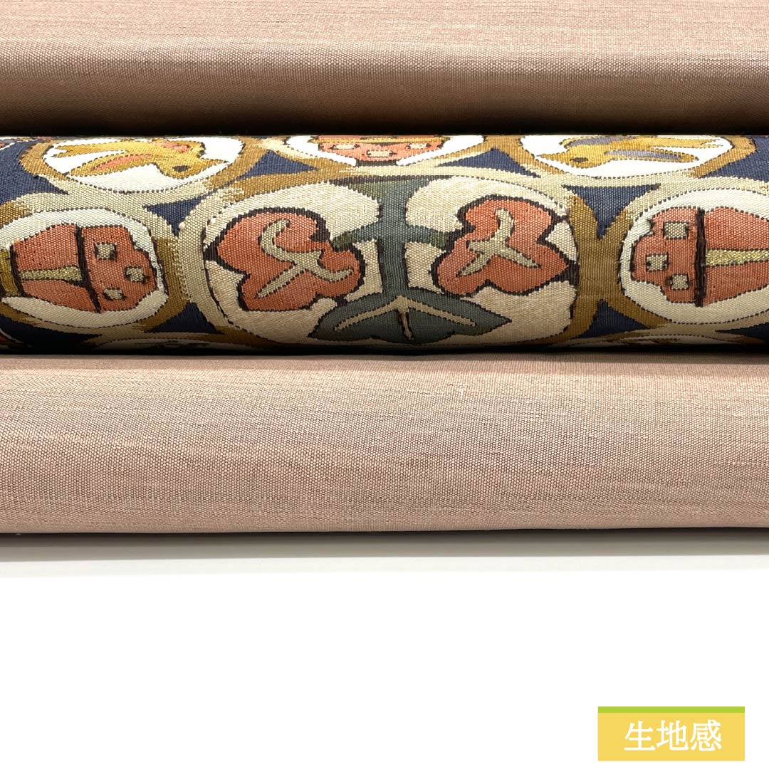 名古屋帯 嵯峨鼠色（さがねずいろ） 綴れ織 インカ鳥 帯丈366cm 正絹 Sランク ポイント柄 カジュアル 茶系 1124007552314 名古屋仕立て