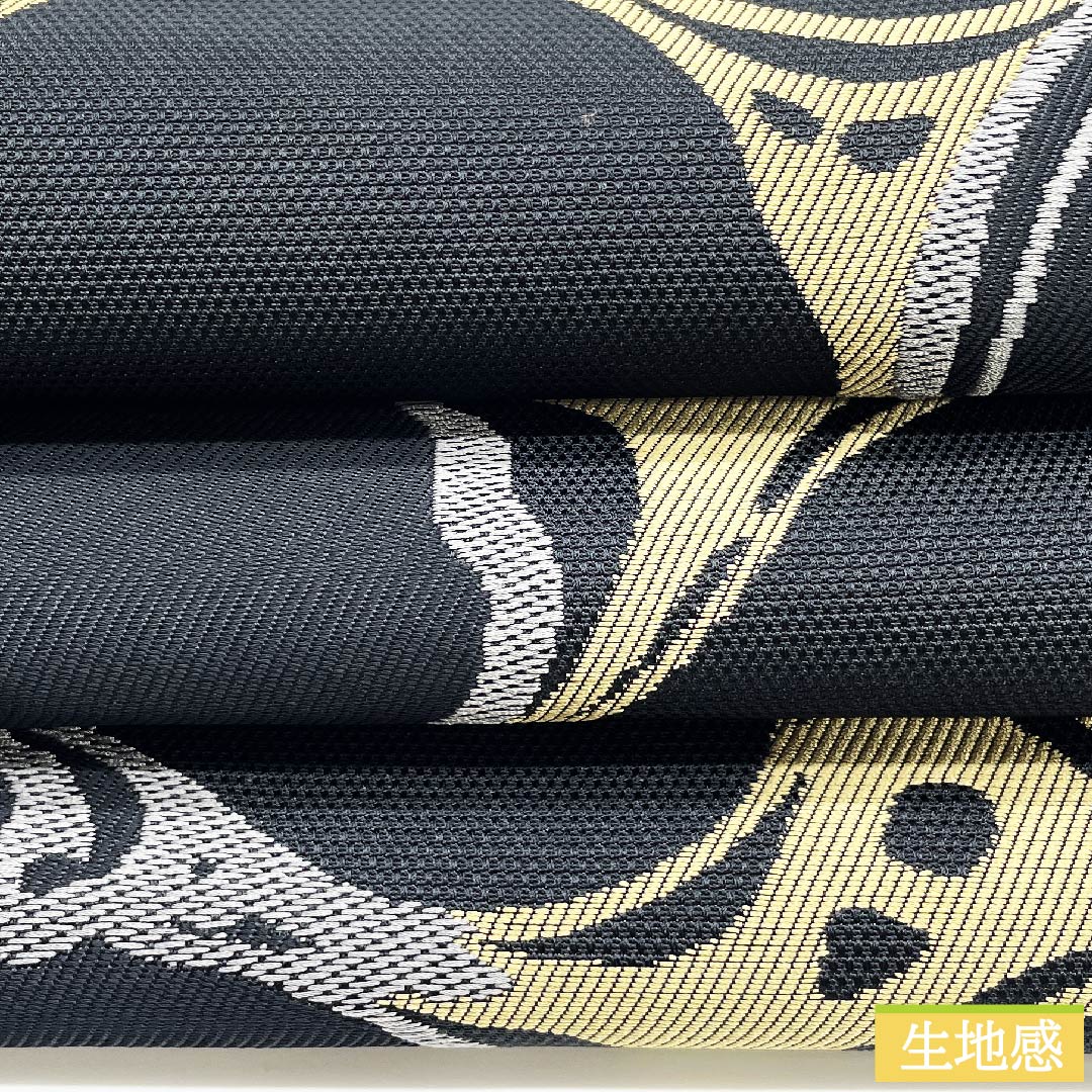 名古屋帯 京袋帯 黒色 水文様 幾何学模様 古典柄 帯丈367cm ポリエステル Sランク 六通 カジュアル 黒系 1124005432310  京袋