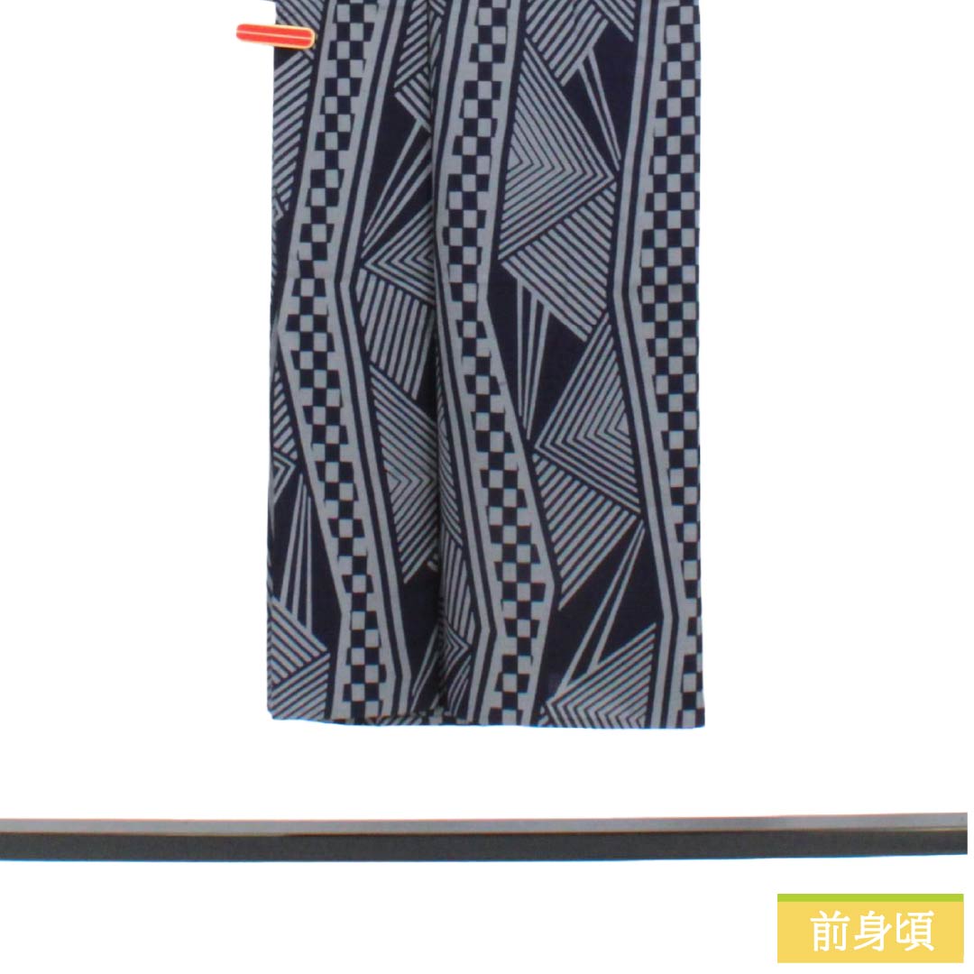メンズ浴衣 木綿 Aランク 身丈142cm 裄丈71cm 濃紺色（のうこんいろ） 錫色（すずいろ） 幾何学模様 単衣 マルチカラー 1138000823428