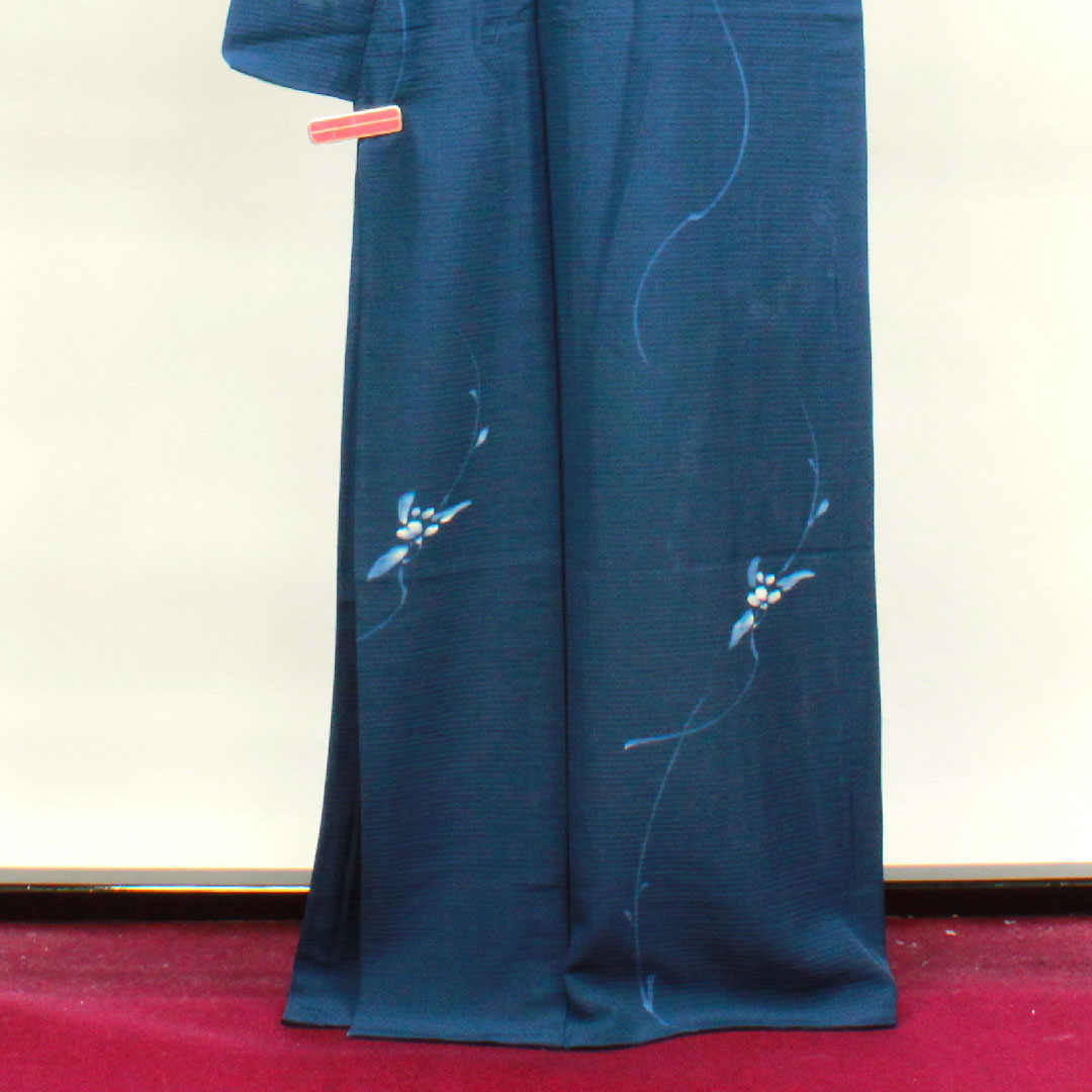 夏物 正絹 小紋 身丈166cm 裄丈66.5cm 鉄葡萄色（てつぶどういろ） 抽象模様  絽 Sランク 紺系 1132000662518