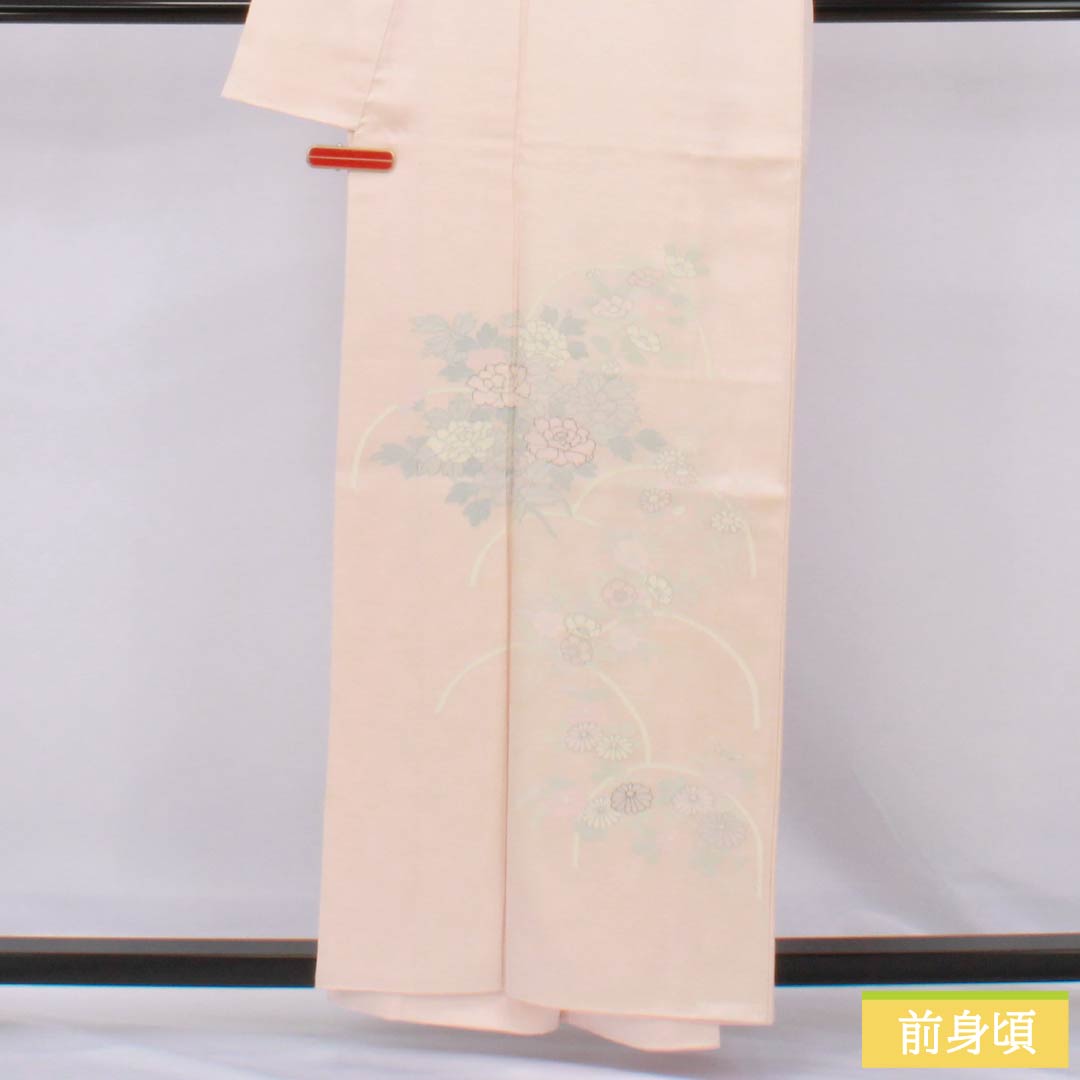 訪問着 正絹 Sランク 袷 身丈158cm 裄丈63cm 乙女色（おとめいろ） 京友禅 草花 重ね衿付き ピンク系 1112006532313