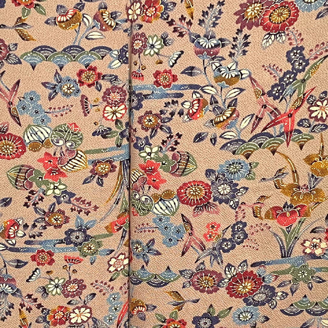 小紋 身丈159.5cm 裄丈64.5cm 袷  銀煤竹色 型染 草花模様  正絹 Sランク 朱系 1115002212316