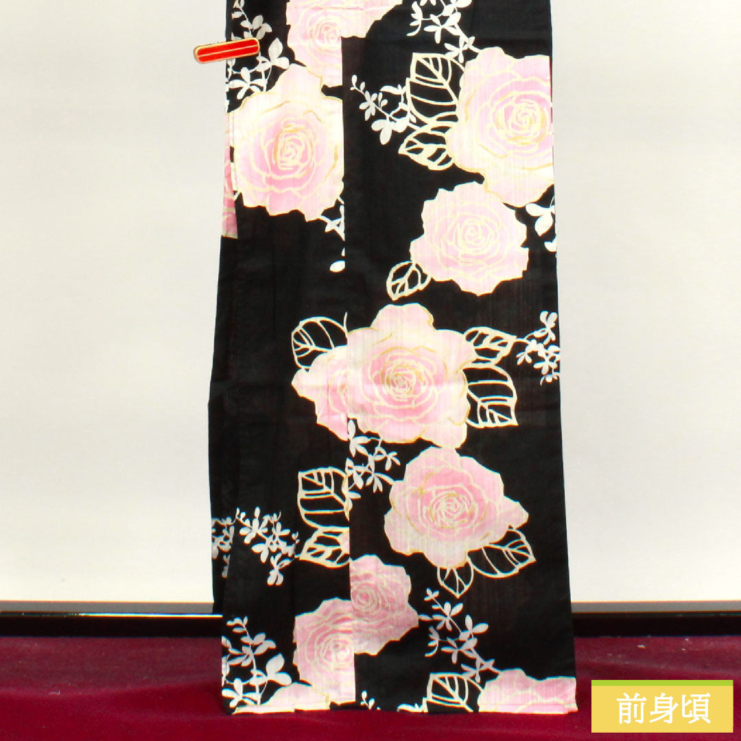 Yukata Cotton Length 166cm Sleeve length 65cm S rank Single layer Black Rose 1118004562510