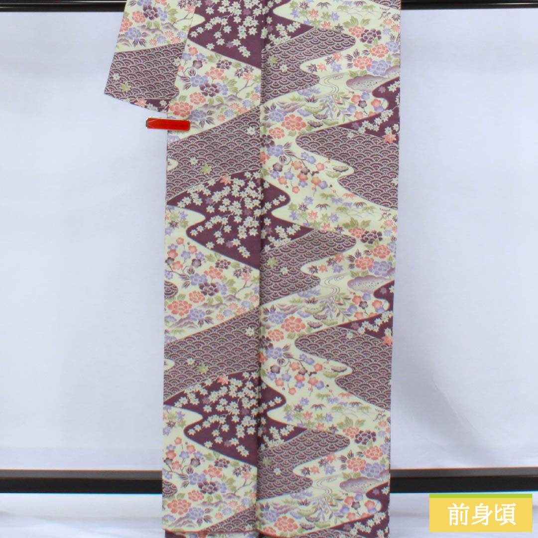 小紋 ポリエステル Sランク 身丈164cm 裄丈65.5cm 袷 古代紫色（こだいむらさきいろ） 古典柄 洗える着物 紫系 1115006782420