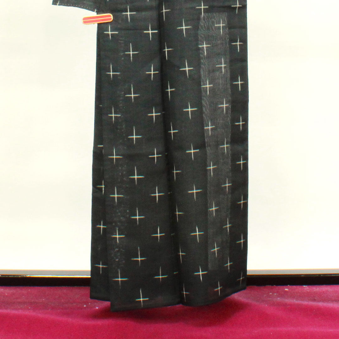 夏物 正絹 紬 身丈159cm 裄丈62cm 十字絣 紗 Sランク 黒系 1132000792310