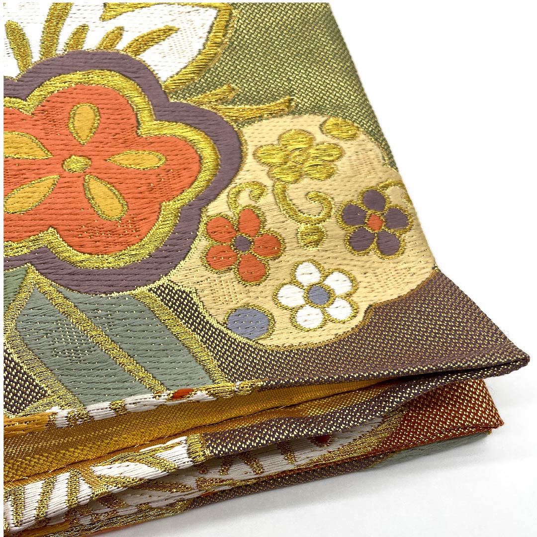 袋帯 振袖用 梅 松 花唐草 帯丈436cm 正絹 Aランク 六通 フォーマル グラデーション系 1123006183399