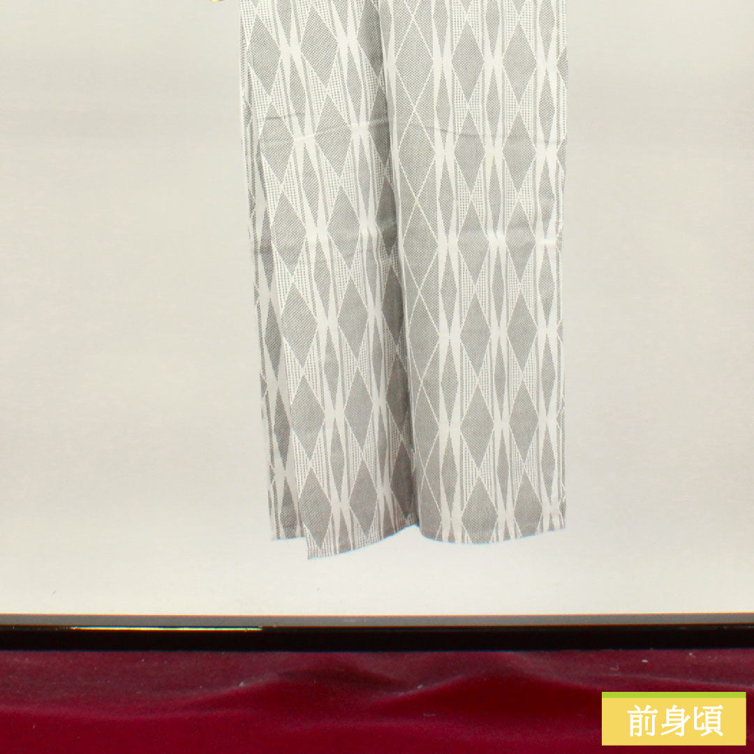 浴衣 木綿 身丈142.5cm 裄丈67cm Sランク 単衣 白系 男物 幾何学模様 1118004962411