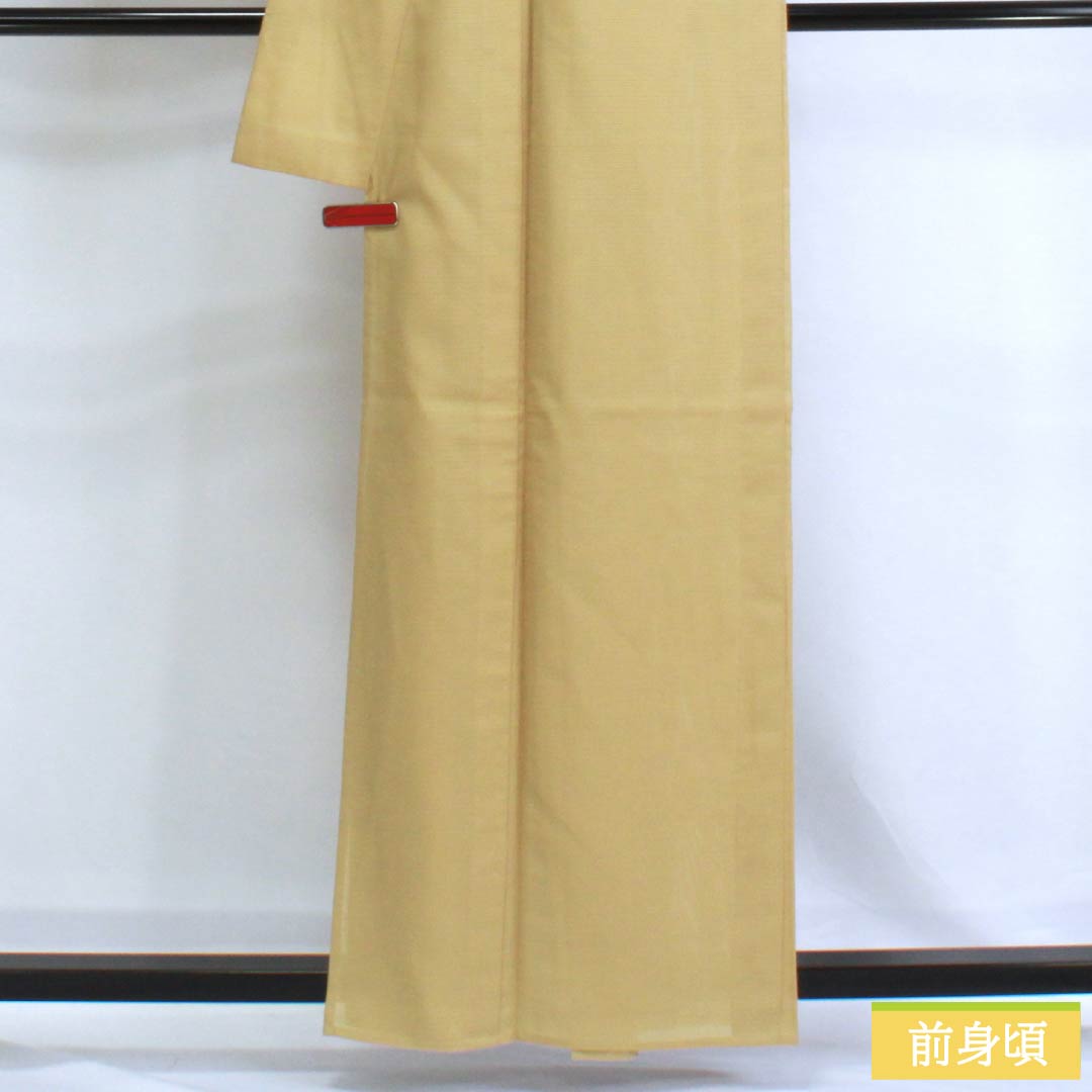 夏物 ポリエステル 色無地 Sランク 身丈160cm 裄丈63cm 梨子色（なしいろ） うそつき襦袢 洗える着物 絽 黄系 1132003102423