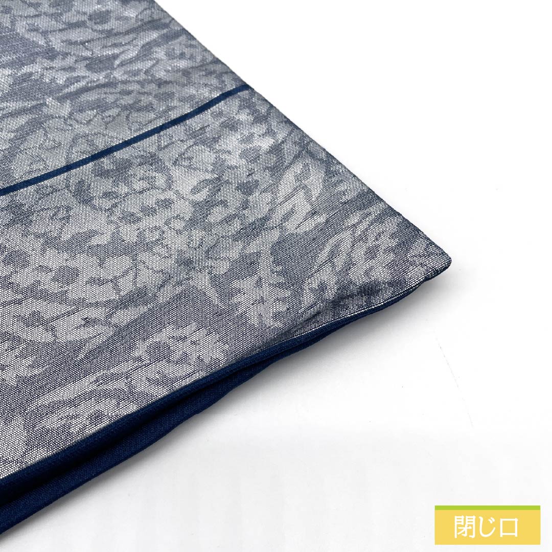 袋帯 正絹 錫色（すずいろ） 幾何学模様 帯丈412cm Sランク 六通 セミフォーマル 銀系 1123012292322