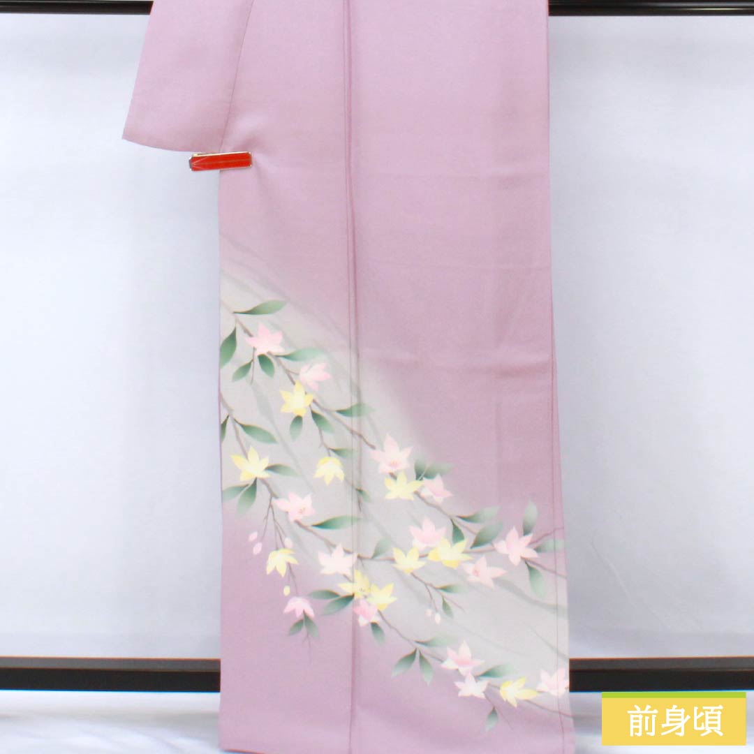 訪問着 正絹 Bランク 袷 身丈165.5cm 裄丈67.5cm 淡紅藤色（うすべにふじいろ） 付下げ 草花 紫系 1112007404520