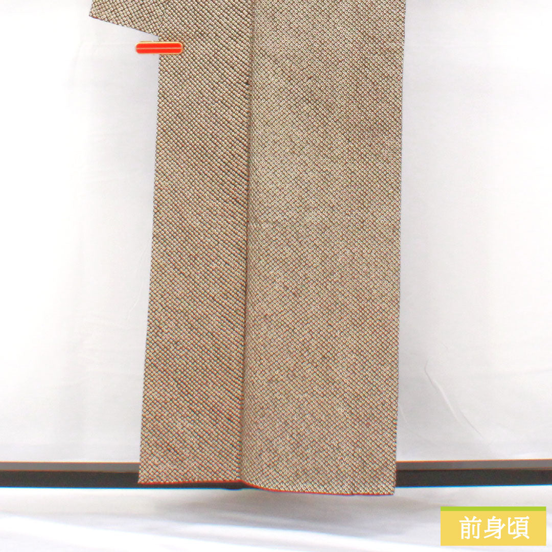 小紋 正絹 身丈156cm 裄丈63.5cm 袷 総絞り 疋田絞り Aランク 黒系 1115004633310