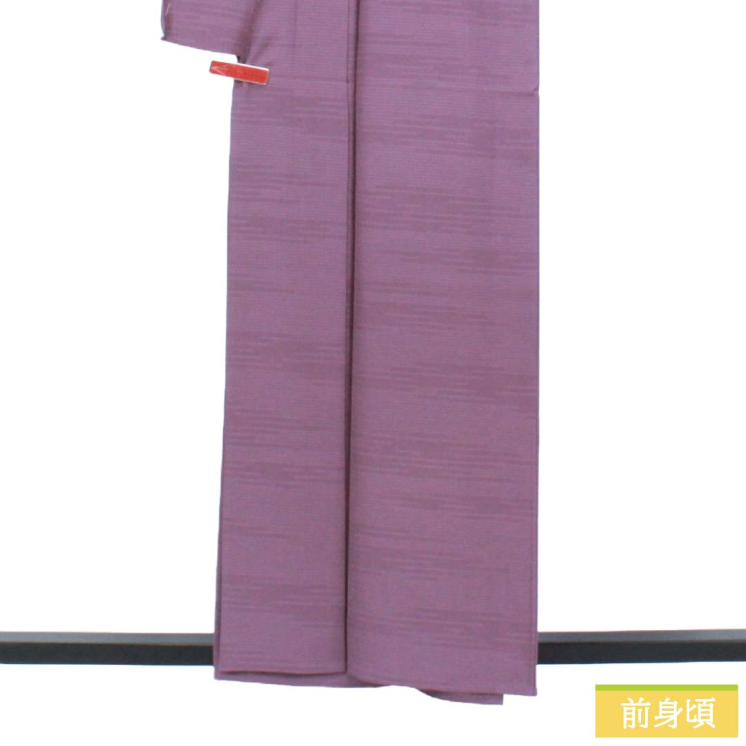 夏物 正絹 色無地 Aランク 身丈158.5cm 裄丈65cm 半色（はしたいろ） 丸に剣片喰 一つ紋 霞模様 絽 紫系 1132003853320