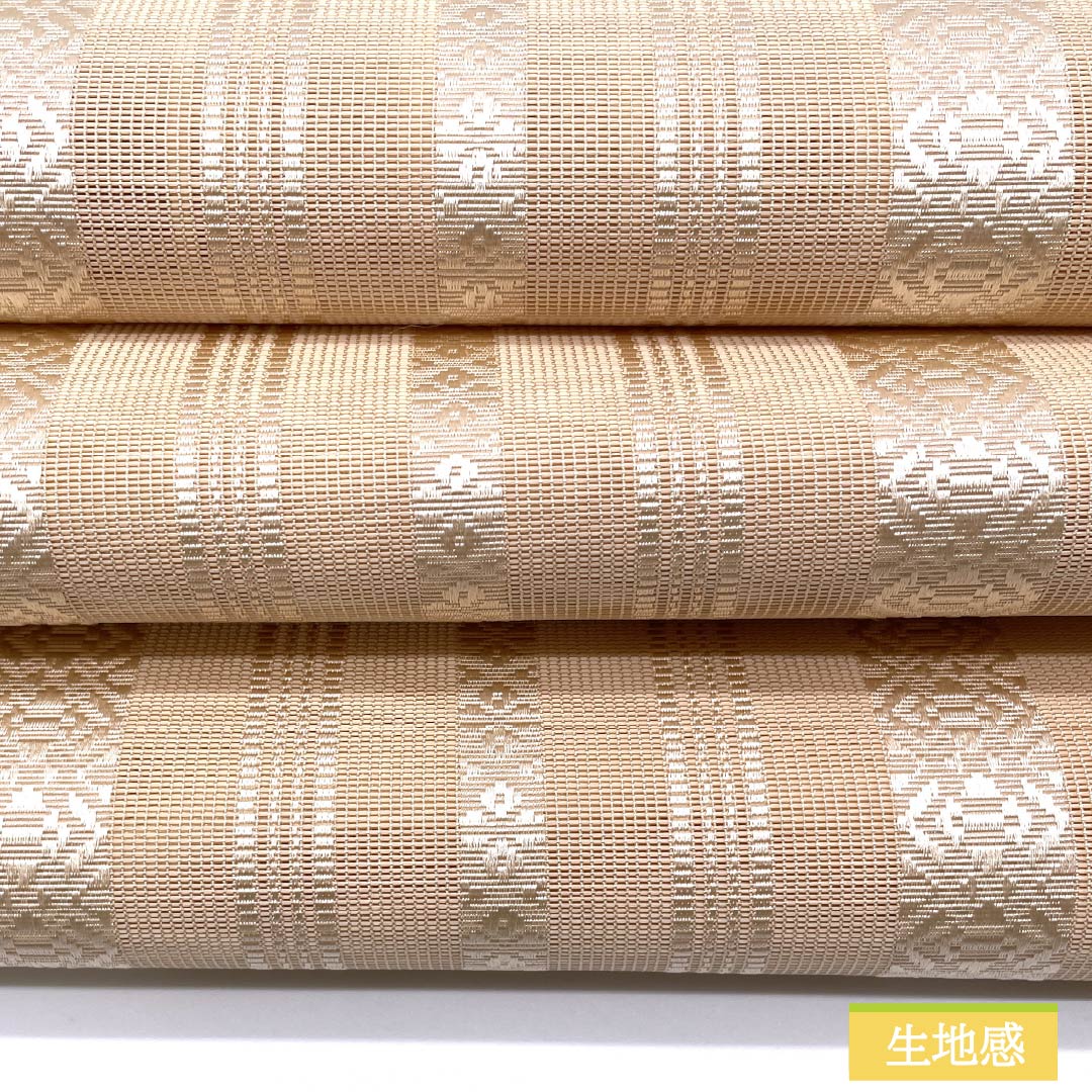 名古屋帯 薄肉色（うすにくいろ） 夏帯 博多織 献上柄 帯丈359cm 正絹 Sランク 全通 カジュアル クリーム系 1124008652315 松葉仕立て