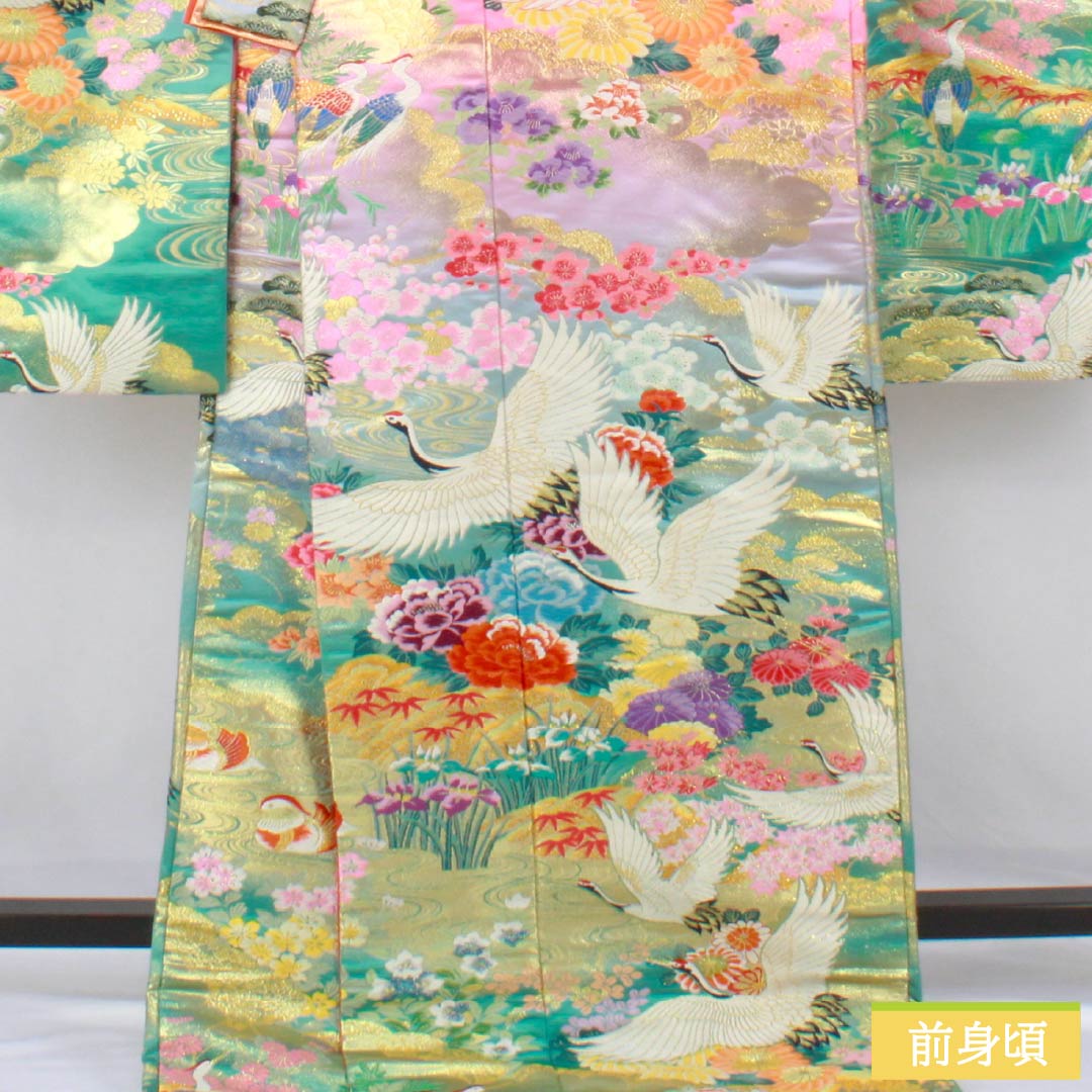 色打掛 正絹 Sランク 身丈196cm 裄丈65cm 唐織 さくら重ね 吉祥文様 鶴 鴛鴦 袷 グラデーション系 1110001092999