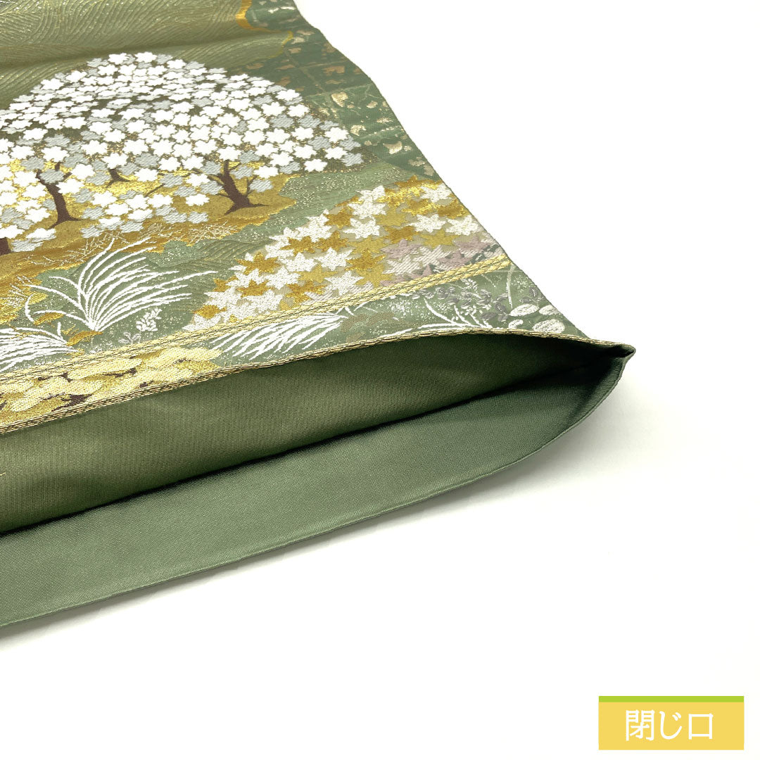 Fukuro Obi (Sash), Pure Silk, Grade A, 900 Nishijin Weave, Four Seasons of Arashiyama, Length 434cm, Six-Ply, Formal, Green, 1123016953319