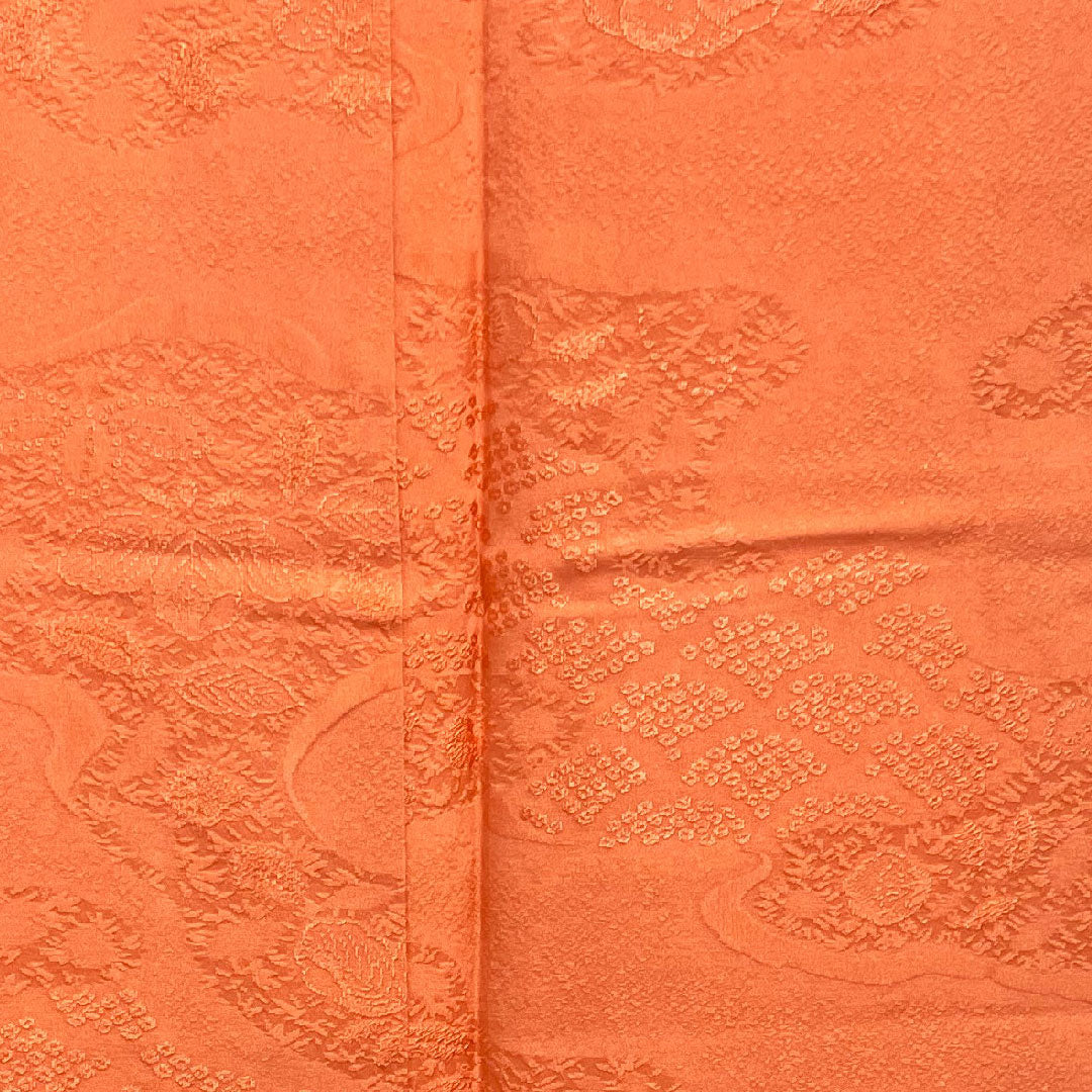 色無地 中紅色 辻ヶ花 剣片喰  身丈155.5cm 裄丈64.5cm 袷  正絹 Sランク 朱系 1114000492316