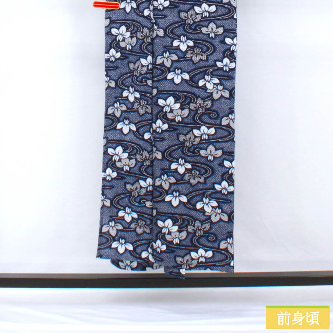 浴衣 木綿 身丈151.5cm 裄丈62cm Sランク 単衣 紺系 濃紺色（のうこんいろ） リップル 流水 アヤメ 1118005362218