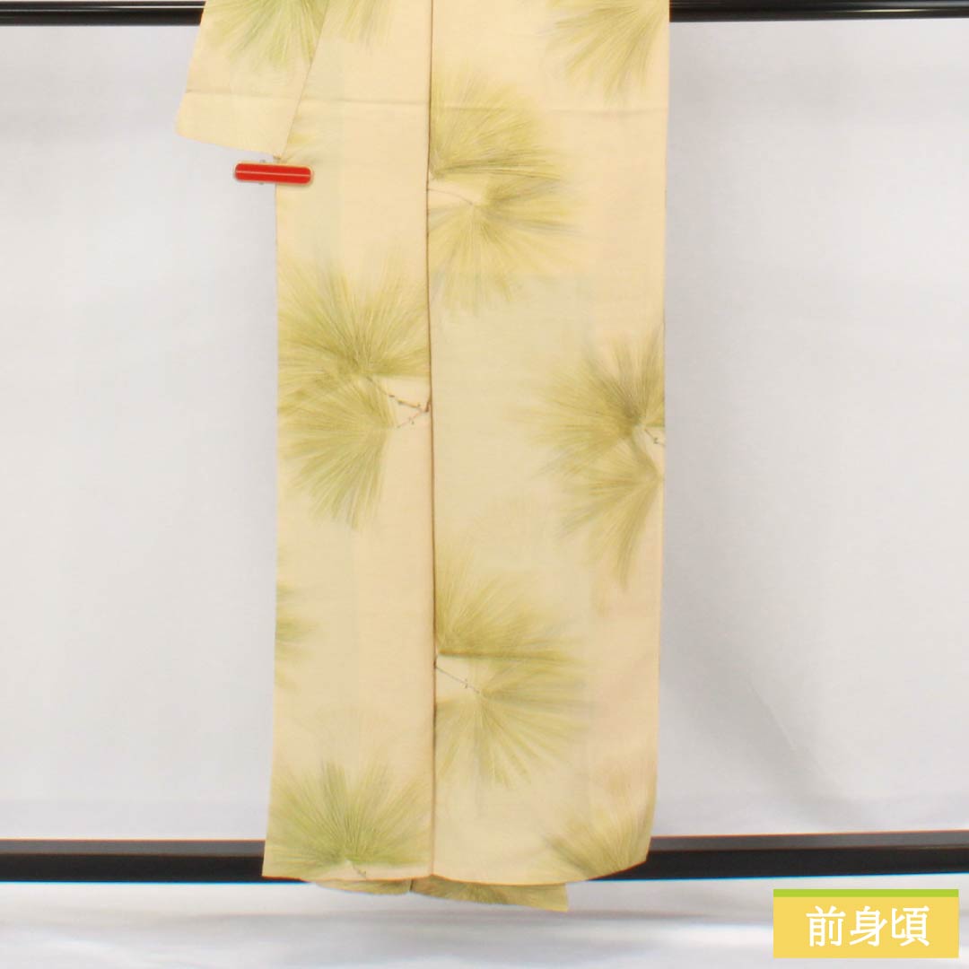 小紋 正絹 Sランク 身丈154.5cm 裄丈62cm 袷 東京白茶色（とうきょうしらちゃいろ） 京友禅 松葉 クリーム系 1115006592215