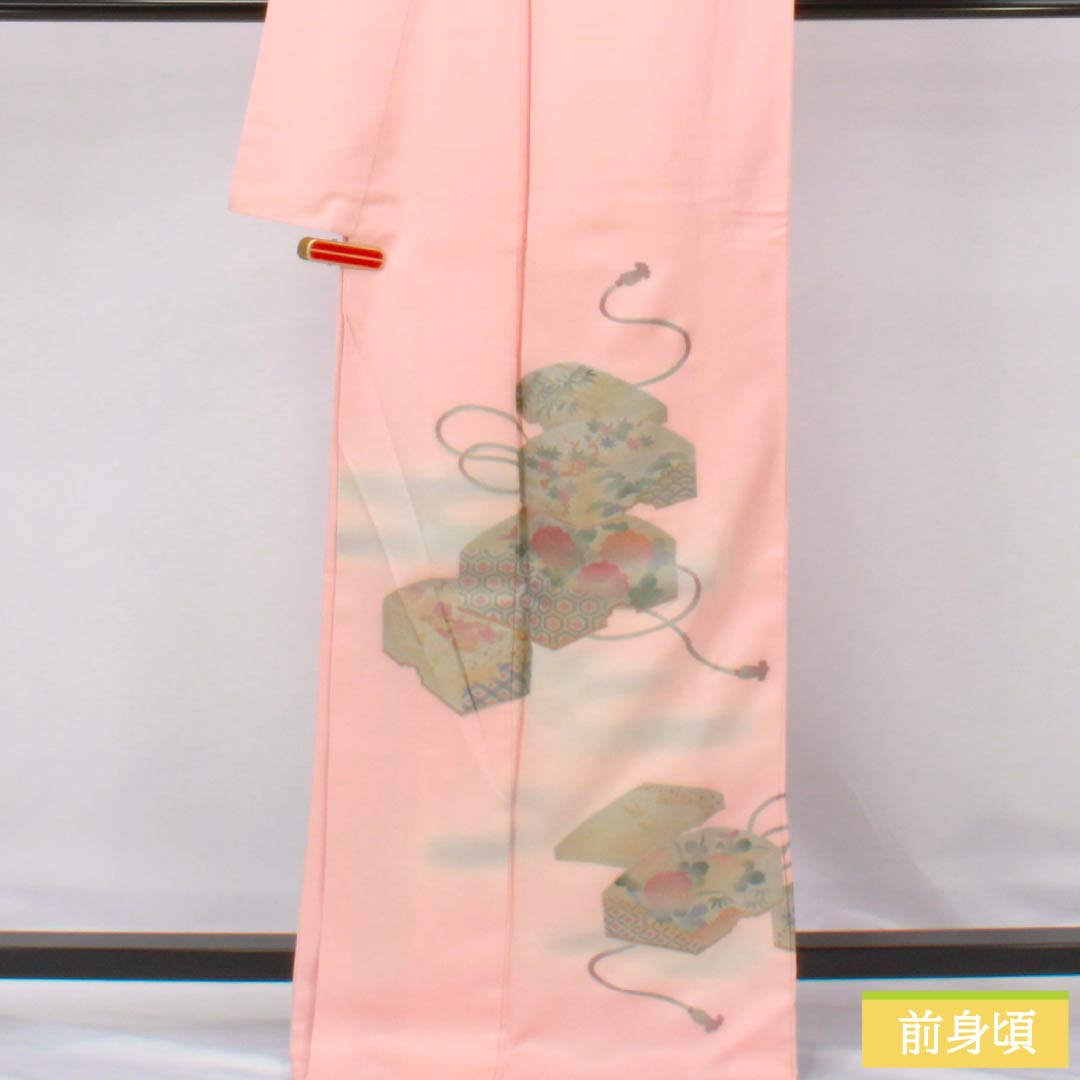 訪問着 正絹 Sランク 袷 身丈167.5cm 裄丈68cm 曙色（あけぼのいろ） 金彩加工 重箱 しつけ糸付き ピンク系 1112006372513