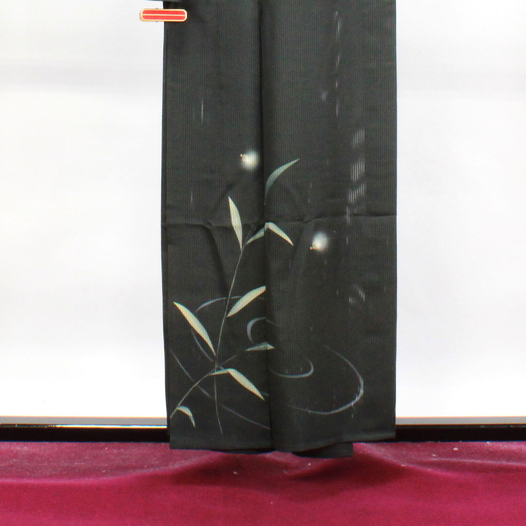 Summer pure silk formal kimono, length 156.5cm, sleeve length 63cm, vertical silk, hotaru silk, S rank, black, 1132001102310