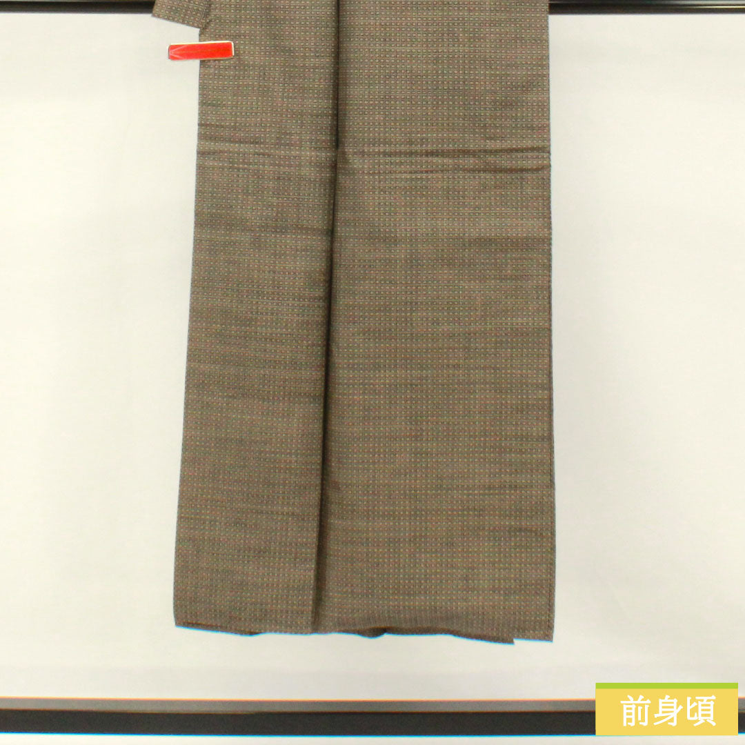 男物 正絹 Aランク 身丈144.5cm 裄丈67cm 大島紬 変り小絣 泥染  袷 茶系 1119001843414