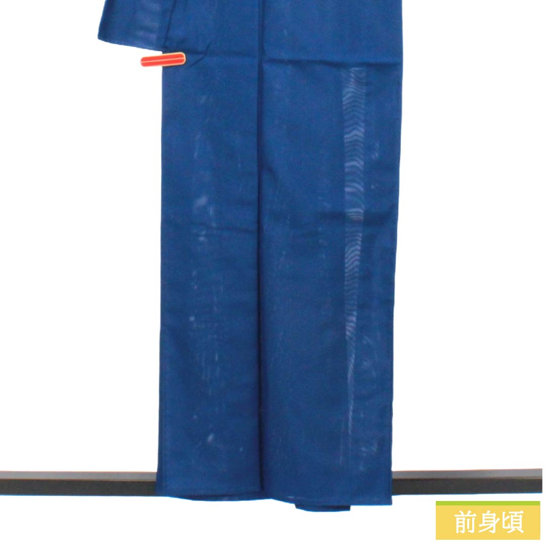 夏物 ポリエステル 色無地 Sランク 身丈156.5cm 裄丈63cm 紺桔梗色（こんききょういろ） 素無地 洗える着物 絽 紺系 1132005452318