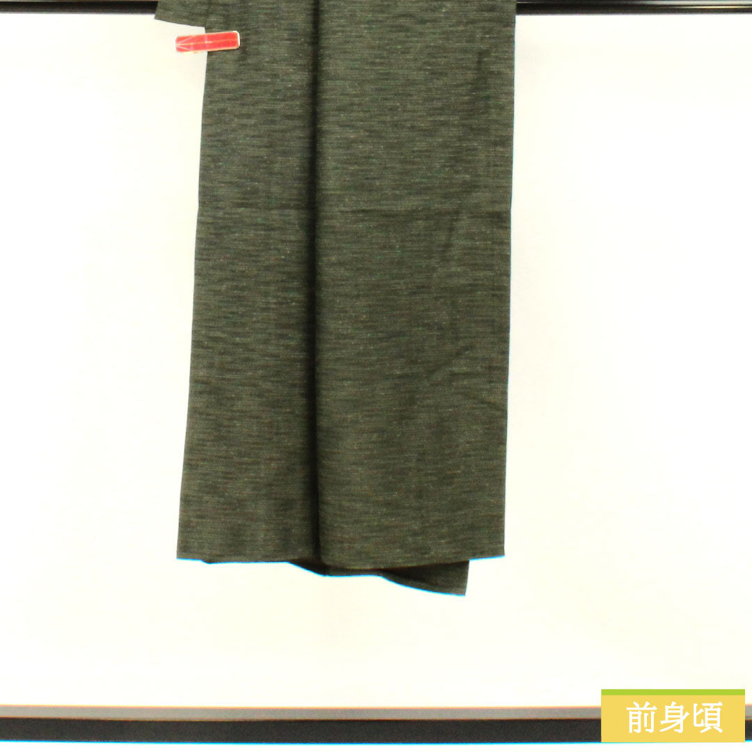 男物 正絹 Sランク 身丈133.5cm 裄丈65cm 鈍色（にびいろ） しつけ糸付き 単衣 緑系 1119001682319