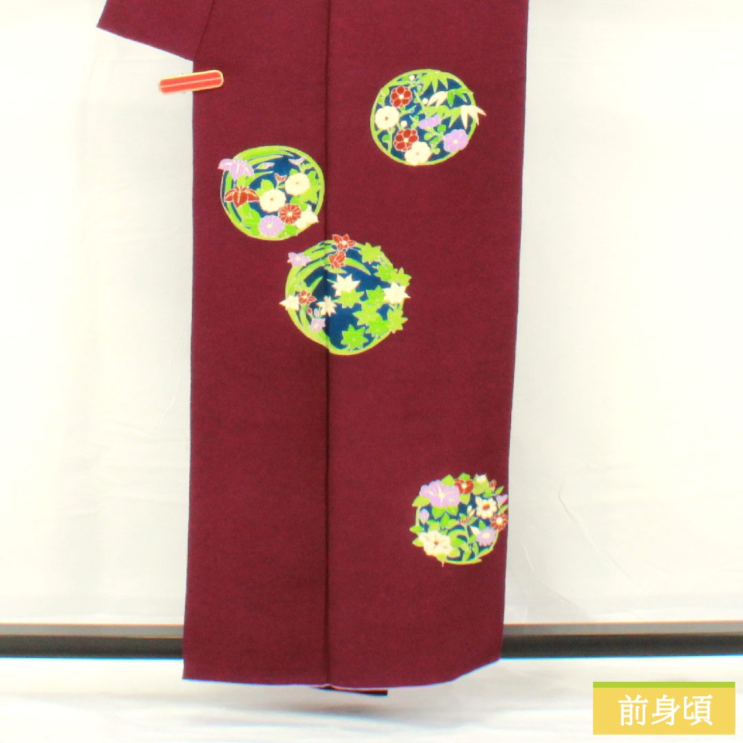 Homongi, pure silk, lined, length 158.5cm, sleeve length 64.5cm, light purple, Kyoto Yuzen, chrysanthemum, iris, crepe, A rank, purple, 1112005173320