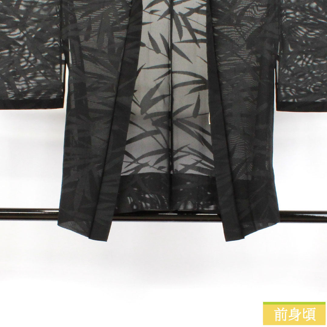 羽織 正絹 身丈79cm 裄丈62.5cm 紋紗 抽象模様 五三桐 一つ紋 Sランク 夏物 黒系 1117000922910