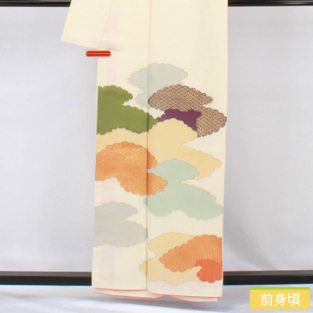 訪問着 正絹 Aランク 袷 身丈157.5cm 裄丈62cm 乳白色（にゅうはくしょく） 京友禅 雲取り しつけ糸付き 白系 1112006563311
