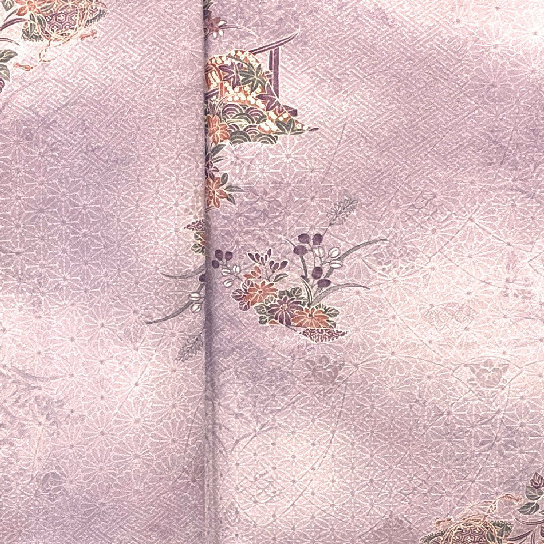 小紋 身丈158cm 裄丈65cm 袷  古典柄 洗える着物  ポリ Aランク 紫系 1115000983320