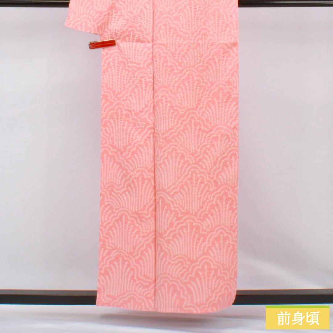 小紋 正絹 Aランク 身丈158cm 裄丈65cm 袷 絞り 抽象模様 ピンク系 1115007573313