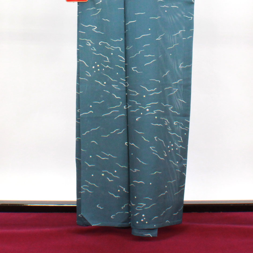 夏物 正絹 小紋 身丈161cm 裄丈65cm 熨斗目花色（のしめはないろ） 幾何学模様 絽 Sランク グレー系 1132001572422