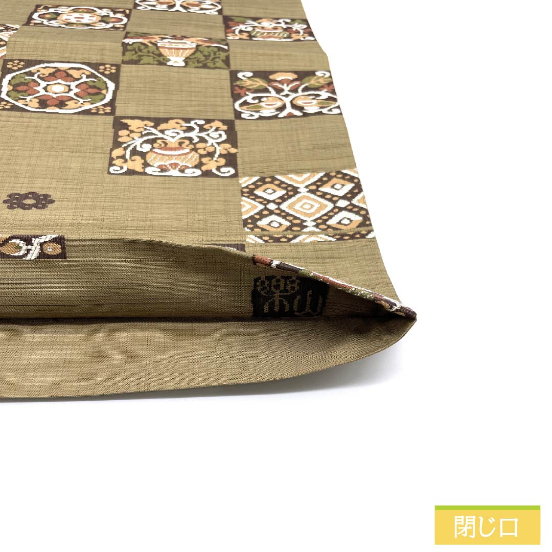 袋帯 正絹 丁子煤竹色（ちょうじすすたけいろ） 市松 正倉院模様 帯丈428cm Sランク 六通 カジュアル ベージュ系 1123012402325