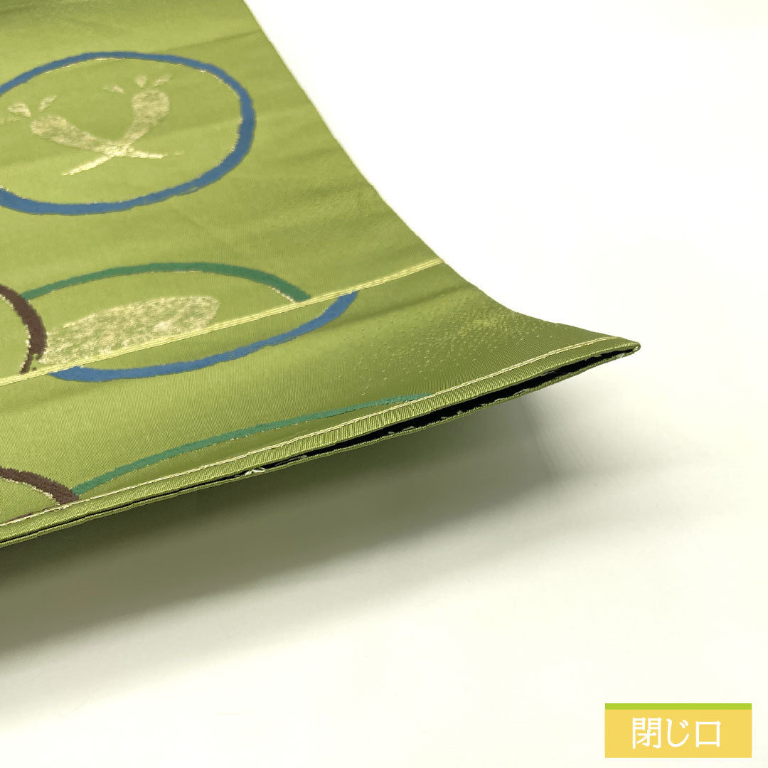 袋帯 正絹 Aランク 柳茶色（やなぎちゃいろ） 西陣織 白綾苑大庭 抽象模様 帯丈434cm 六通 カジュアル 緑系 1123016593319