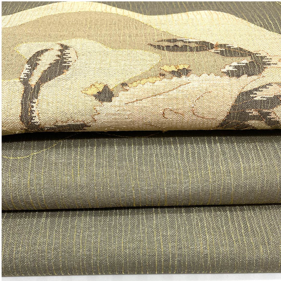 名古屋帯 消炭鼠色 カニ柄 帯丈375cm 正絹 Sランク ポイント柄 セミフォーマル グレー系 1124005062322  名古屋仕立て