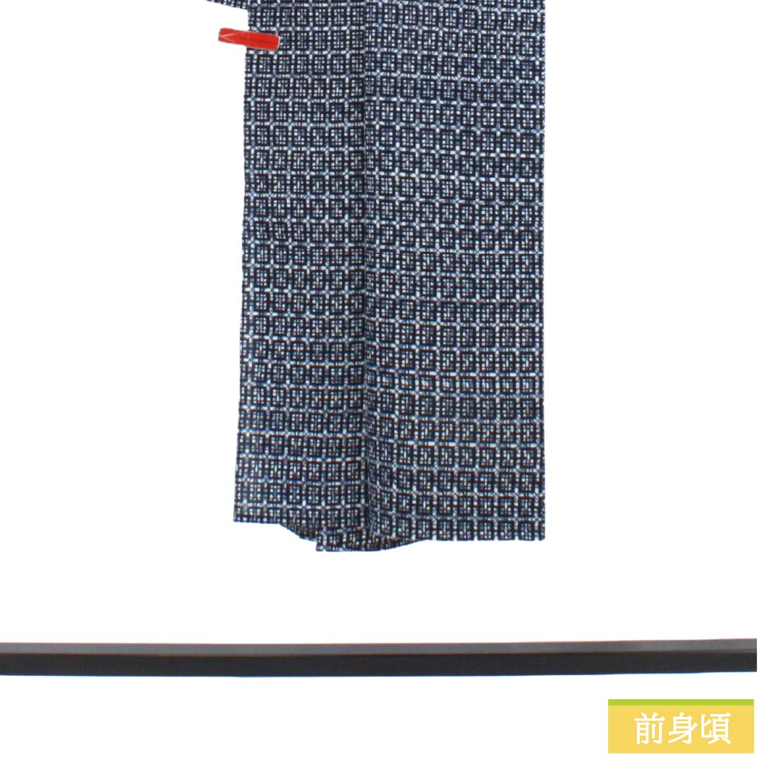 メンズ浴衣 木綿 Sランク 身丈139cm 裄丈65.5cm 抽象模様 単衣 紺系 1138000662318
