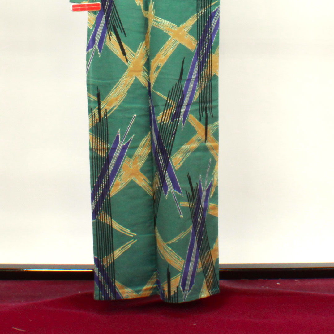 浴衣 萌葱色 幾何学模様 木綿 Aランク 単衣 身丈162cm 裄丈64.5cm 緑系 1118003963419