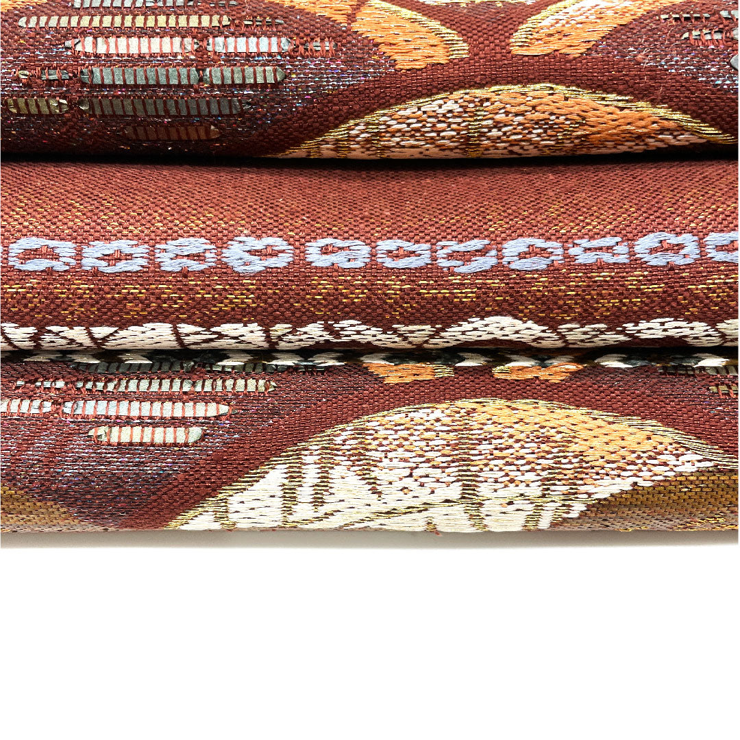 (Unmade) Fukuro Obi with Horizontal Stripes, Geometric Pattern, Single Layer, Length 449cm, Pure Silk, New Rank, Six-Pass, Casual, Brown, 1123002541314